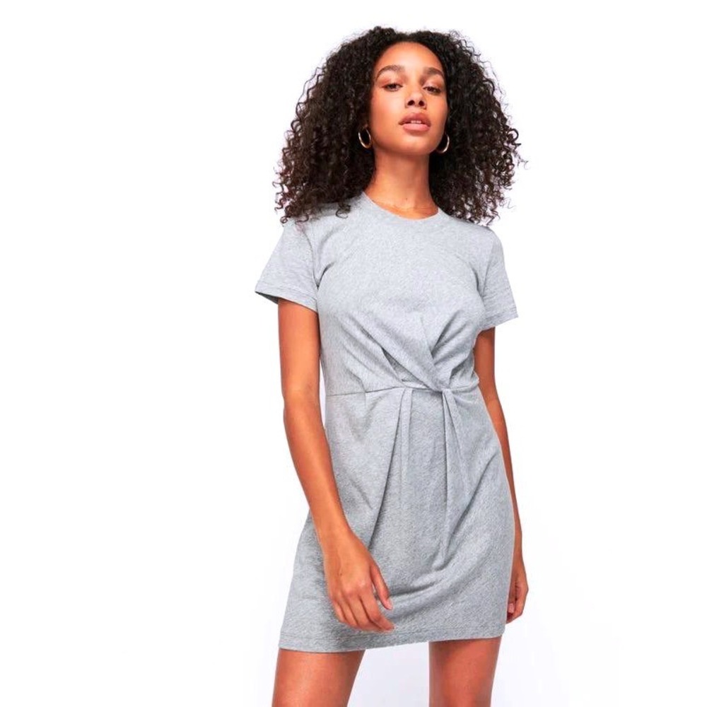 Nation LTD Organic Cotton Fortuna Twisted T-Shirt Mini Dress - Heather Grey - XS